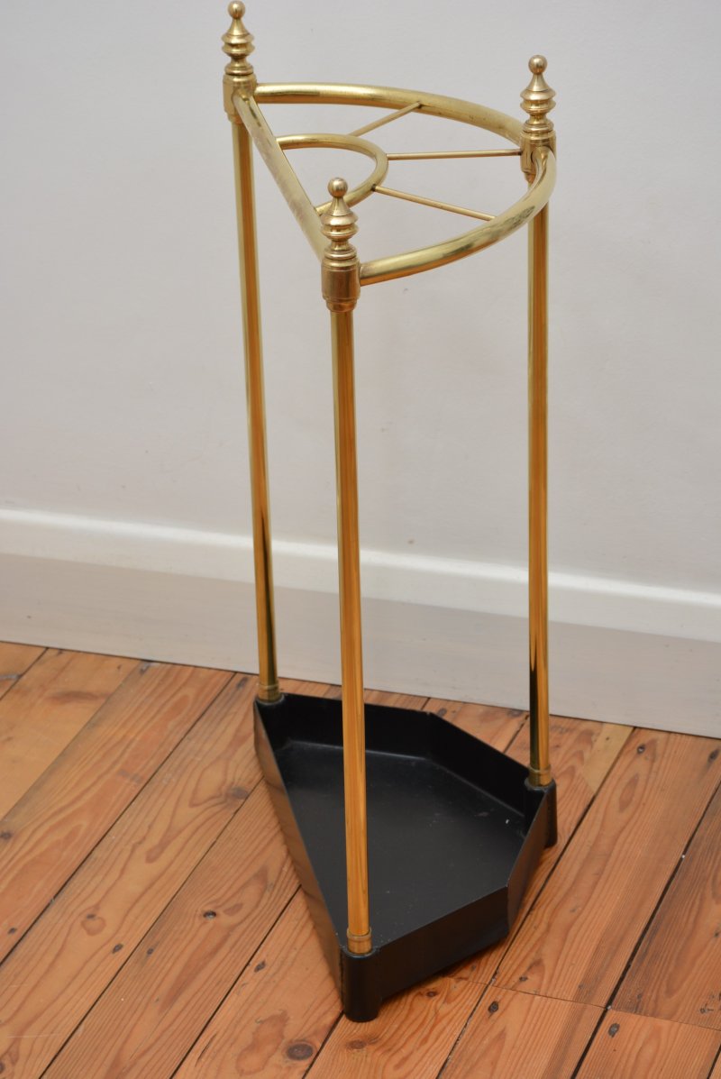 Unusual Vintage Brass Umbrella Stand Demi Lune - Image 5